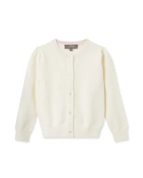 Girls Round Neck Cashmere Cardigan New Ivory White