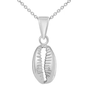 14k White Gold Small 3D Seashell Charm Cowrie Shell Pendant Necklace