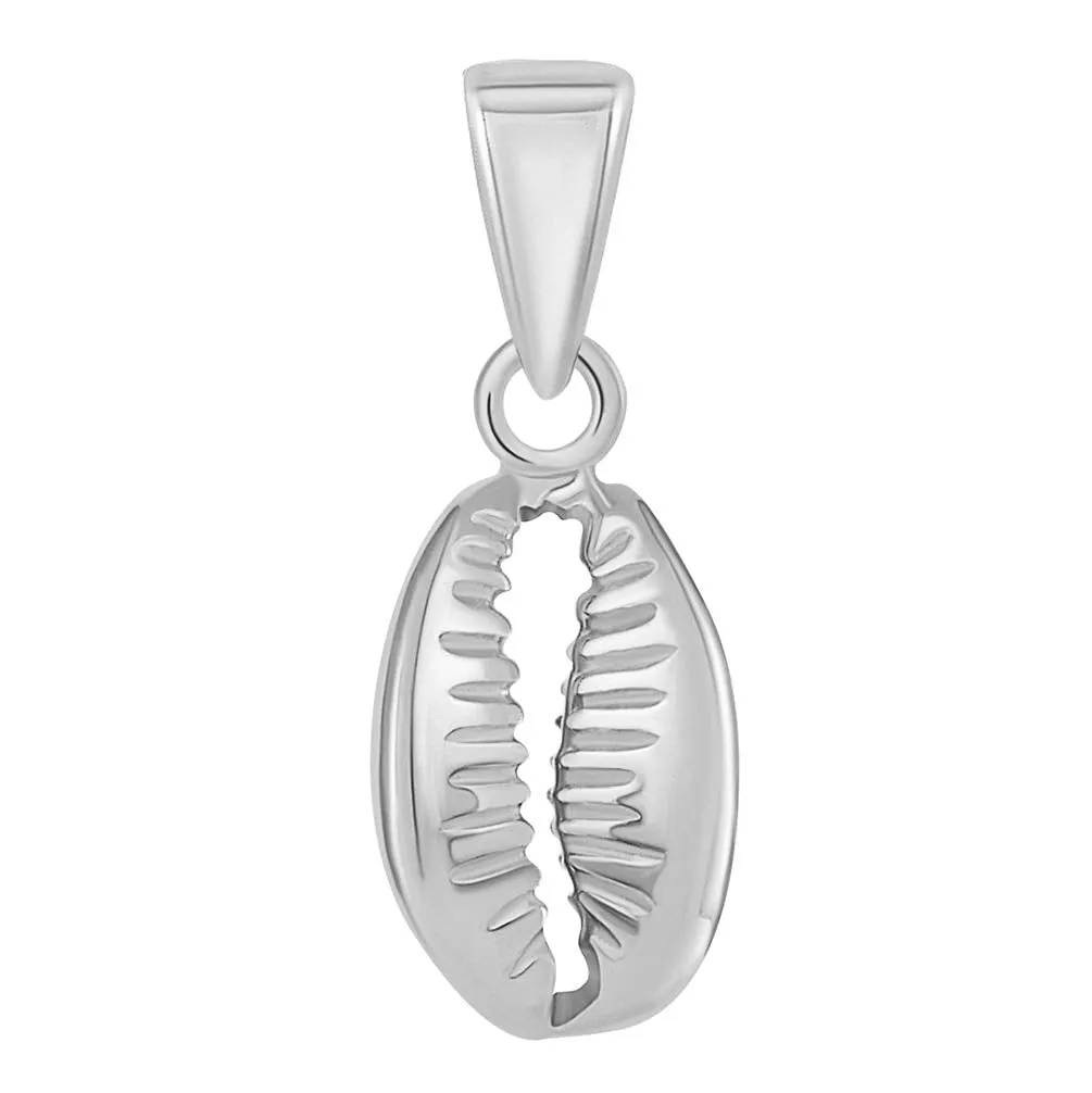 14k White Gold Small 3D Seashell Charm Cowrie Shell Pendant Necklace