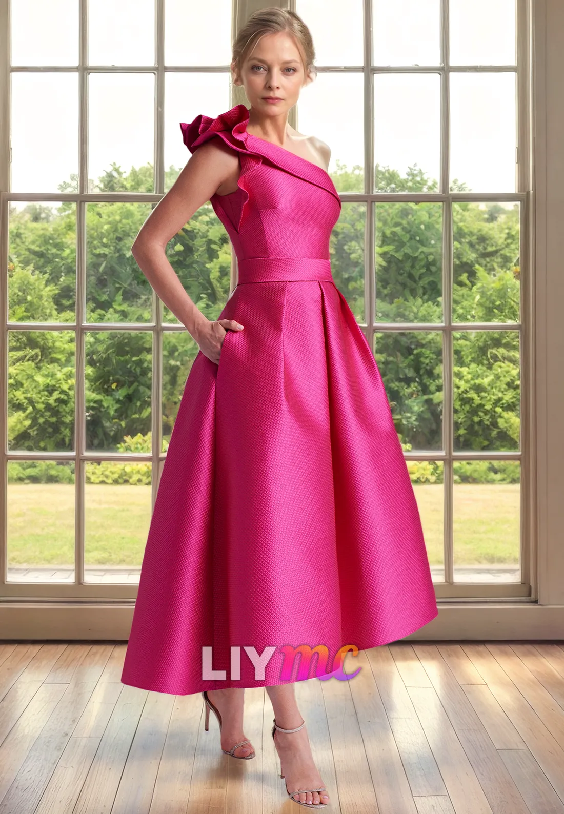 Asymmetrical Sleeveless Satin Pleated A-Line Mother of Bride Dress Cocktail Dress