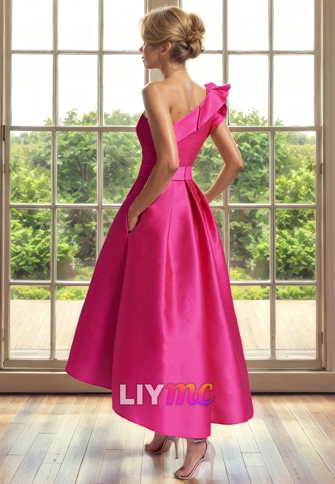 Asymmetrical Sleeveless Satin Pleated A-Line Mother of Bride Dress Cocktail Dress