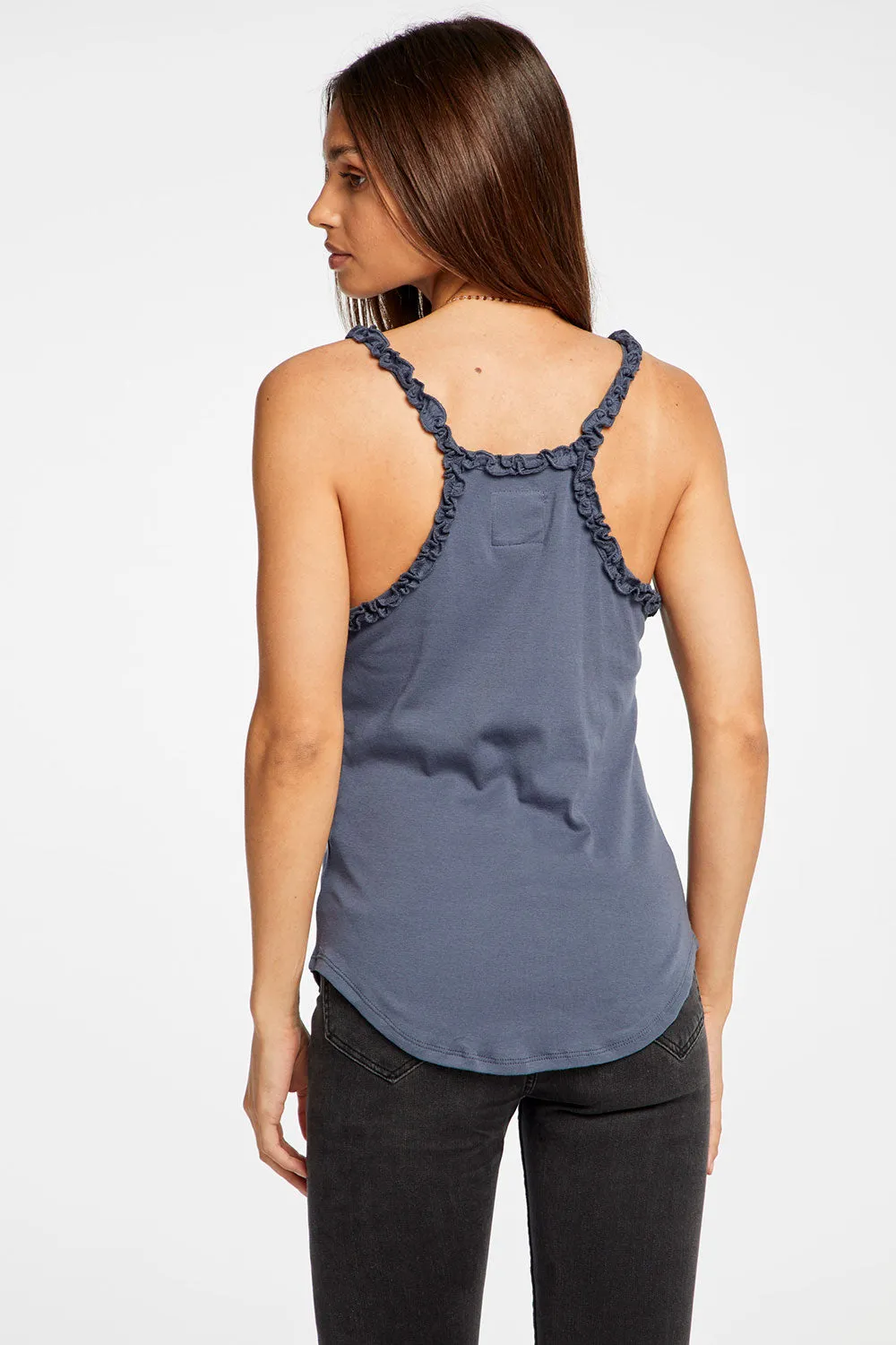 Baby Rib V Neck Racerback Ruffle Tank