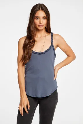 Baby Rib V Neck Racerback Ruffle Tank