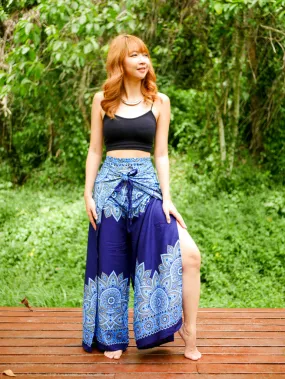 Blue Floral Mandala Palazzo Wrap Pants