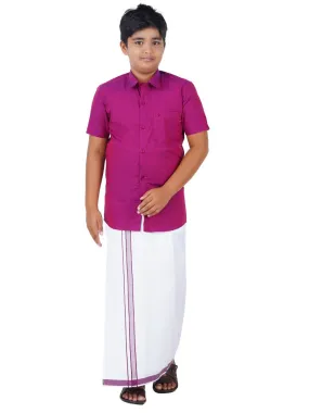 Boys Matching Dhoti & Shirt Combo Purple G111