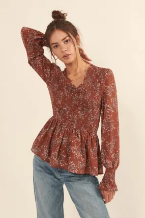 Budding Joy Smocked Floral Peasant Top