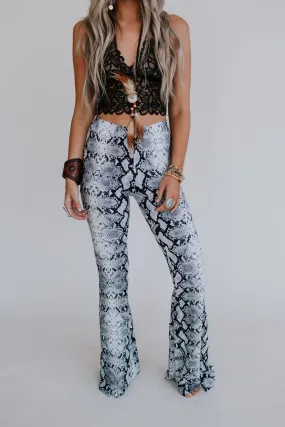 Cher Snake Printed Flare Pants - Gray