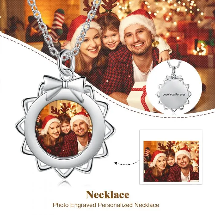 Christmas Bow Necklace With Picture Inside- Best Jewelry For Christmas Gifts