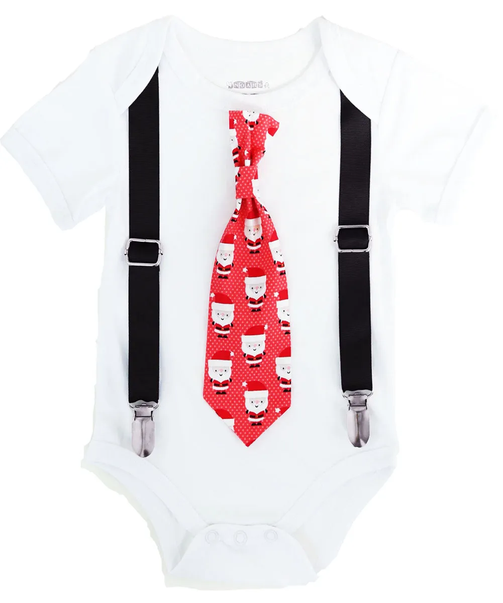 Christmas Outfit Baby Boy Santa Tie with Red or Black Suspenders