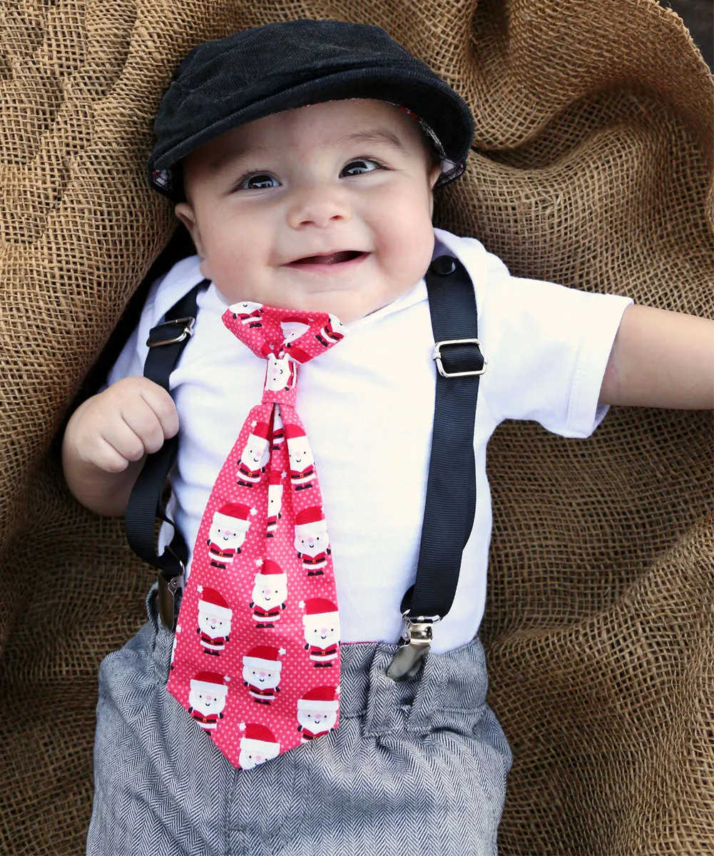 Christmas Outfit Baby Boy Santa Tie with Red or Black Suspenders