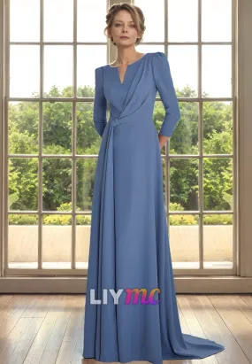 dress-V-Neck Long Sleeves Long A-Line Mother of Bride Dress Cocktail Dress