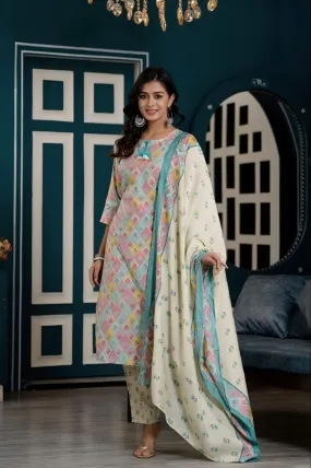 Elegant Multicolor Printed Kurta Set with Dupatta