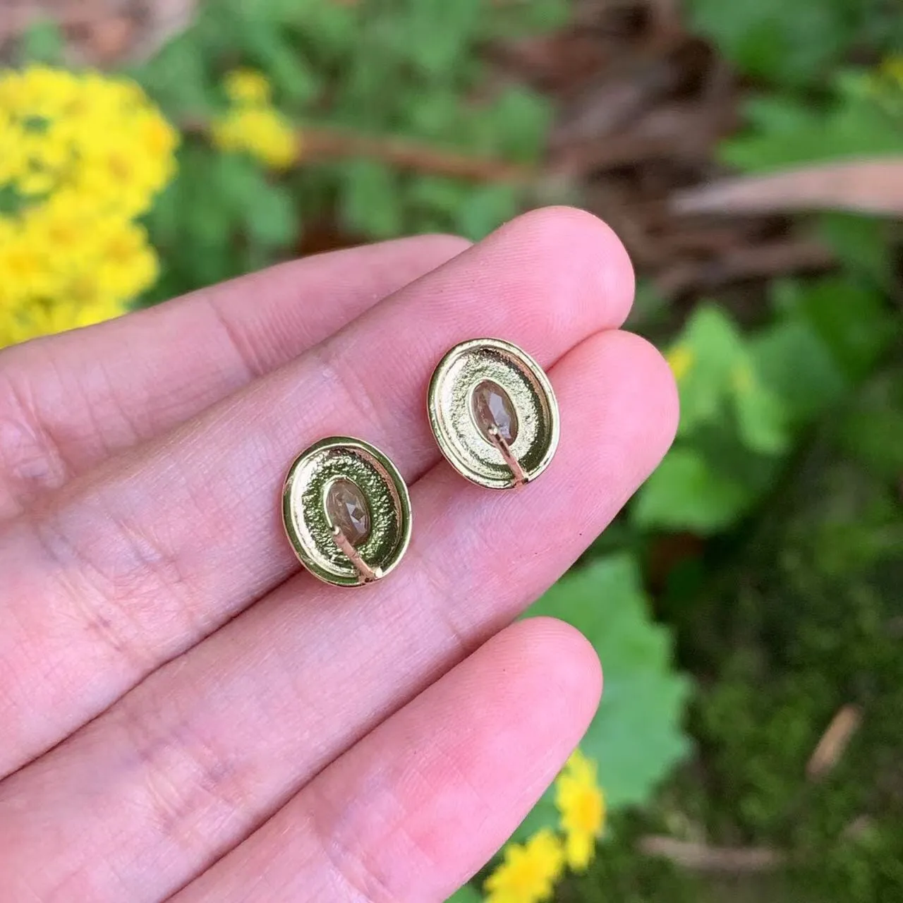 Encircled Peridot Gold Plated 925 Sterling Silver Stud Earrings