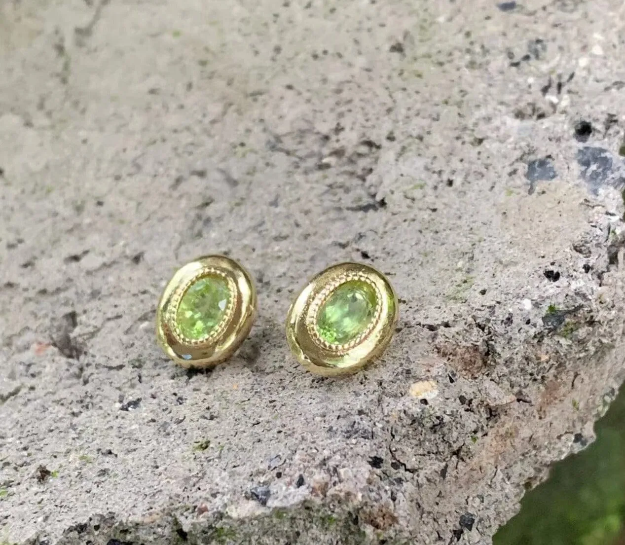 Encircled Peridot Gold Plated 925 Sterling Silver Stud Earrings