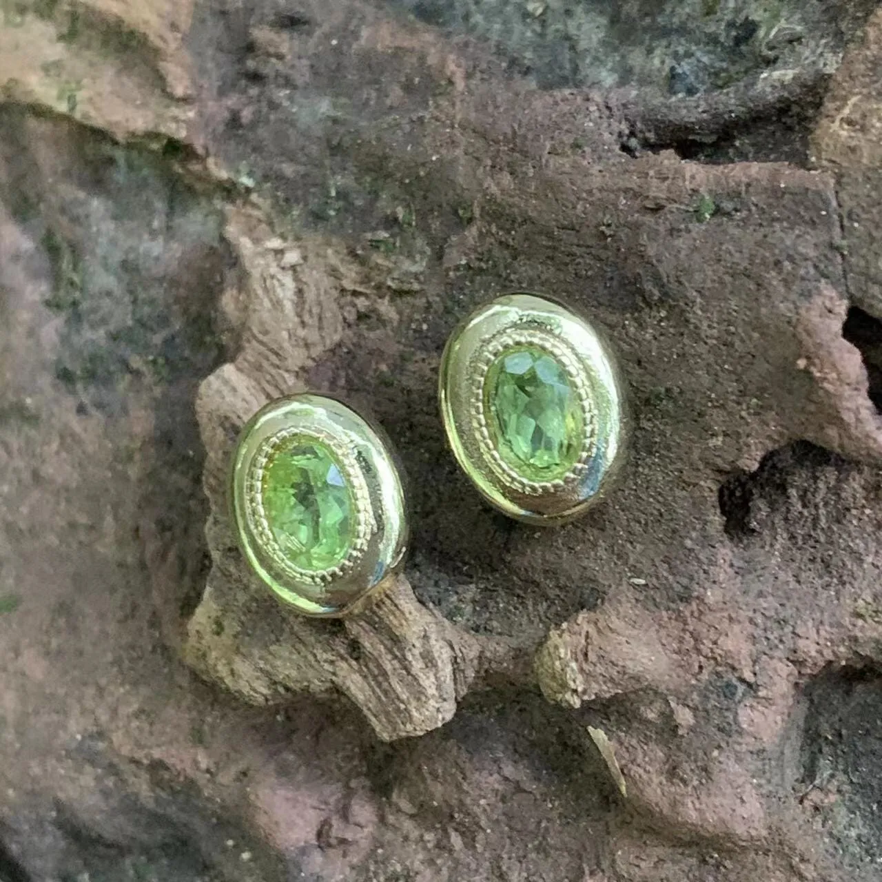 Encircled Peridot Gold Plated 925 Sterling Silver Stud Earrings