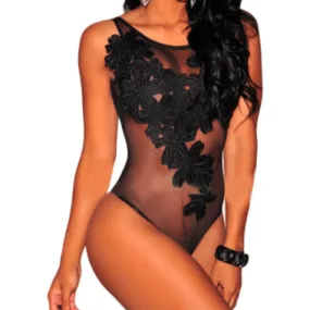 FLORAL EMBROIDERED SHEER MESH BODYSUIT