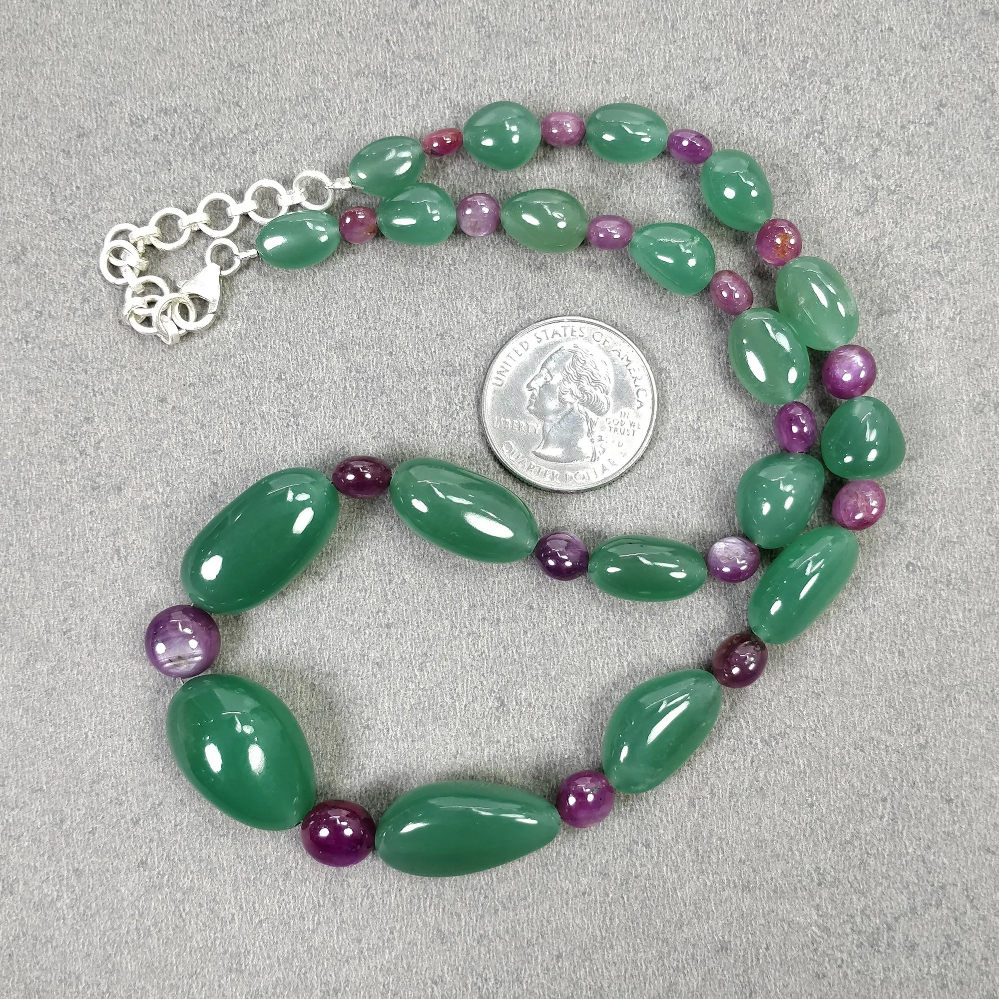 Green QUARTZITE Raspberry SAPPHIRE Gemstone Beads NECKLACE :52.97gms Natural Quartzite Uneven Plain Necklace 11*7mm-24*15mm 17" (With Video)