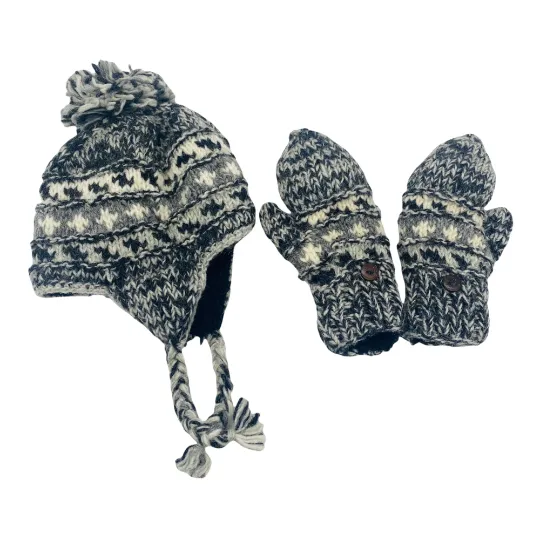 Hand Knitted Merino Wool Toddler/Children Hat and Mitten Set