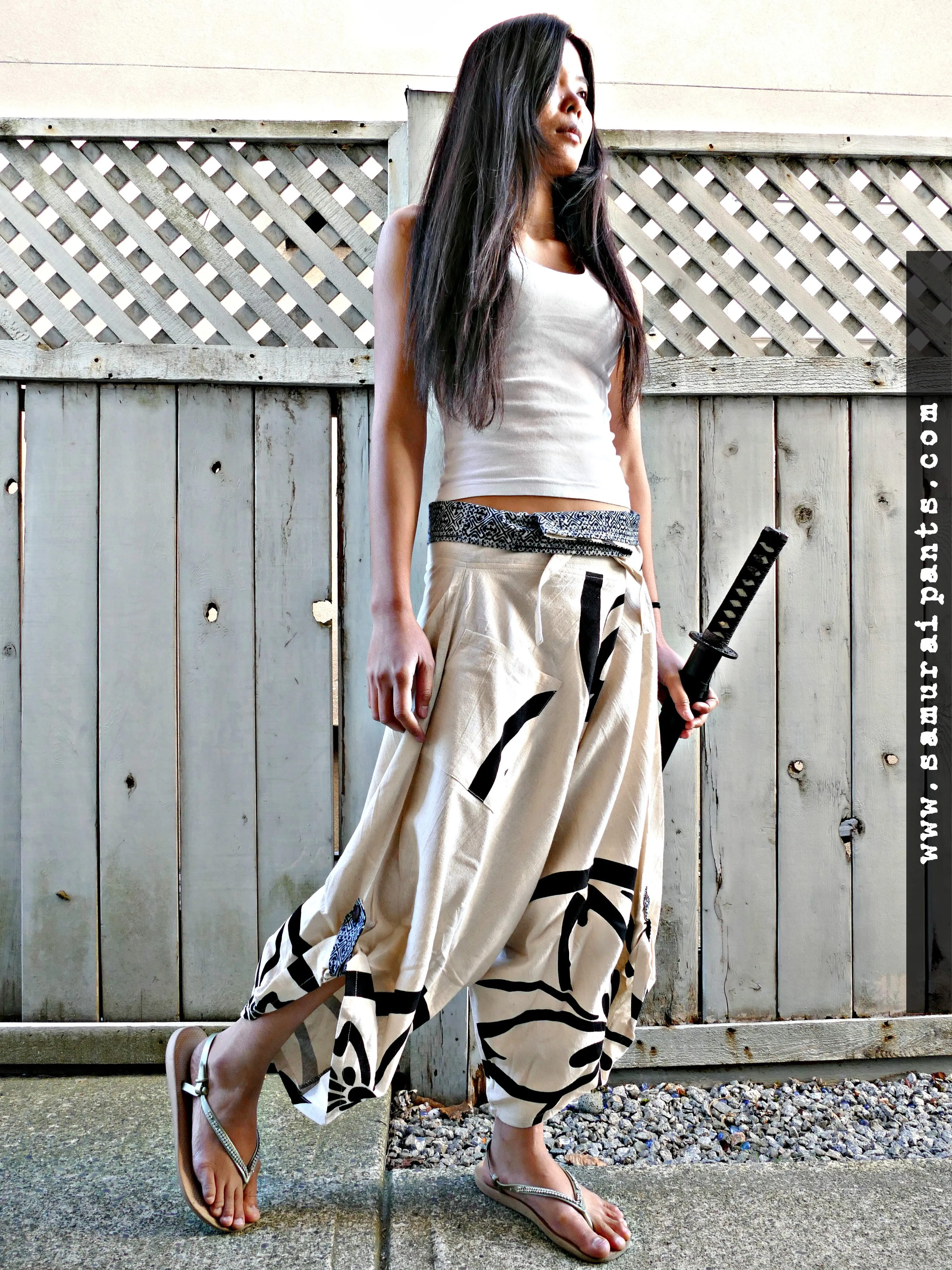 Japanese Crests (WHITE) Waist Tied Samurai Pants