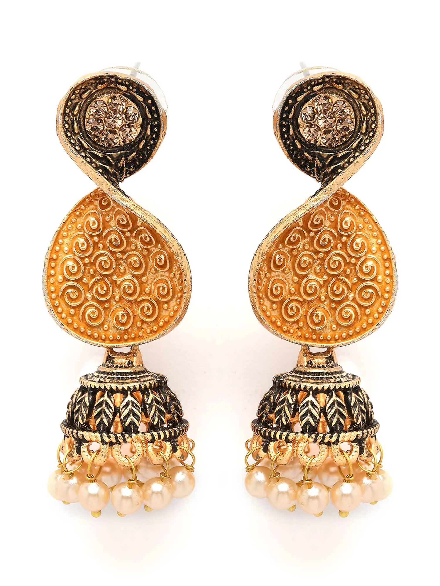 Karatcart Antique Gold Plated Mustard Meena Dangler Earrings for Women