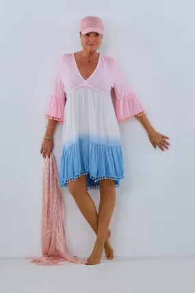 Kleid/Tunika mit Farbverlauf, rosa-weiß-hellblau