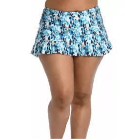 La Blanca Women's Plus Tummy Control Sea Glass Metallic Print Shore Beach Swim Skirt