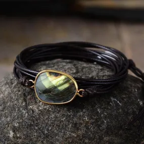 Labradorite Charm Wax Cord Wrap Bracelet