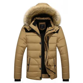 Men's Fur Hooded Coat Winter Thick Fleece Jacket Cotton Clothing