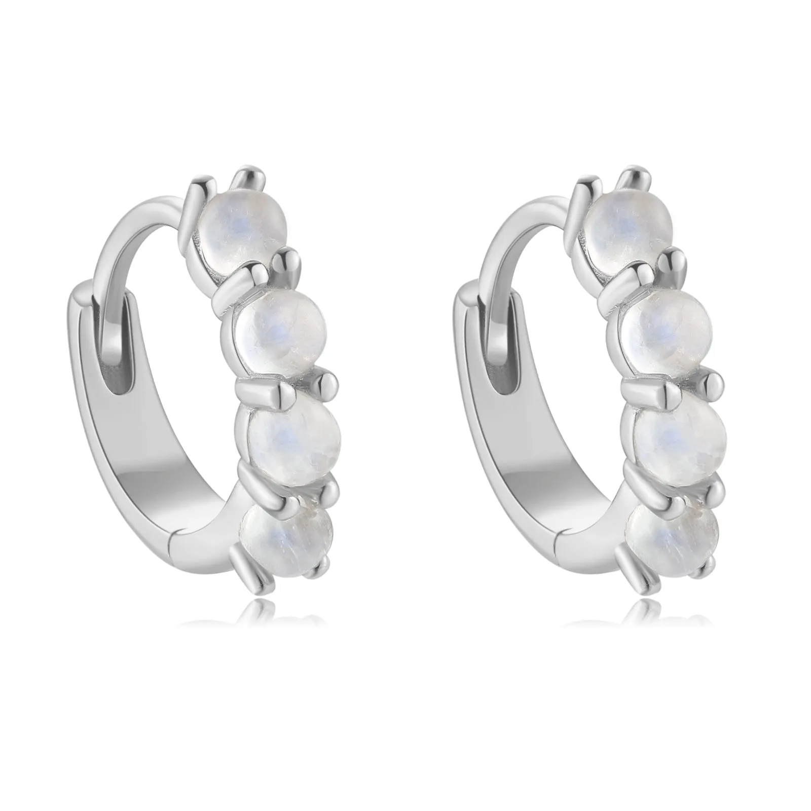 Moonstone Silver Huggie Hoop Earrings