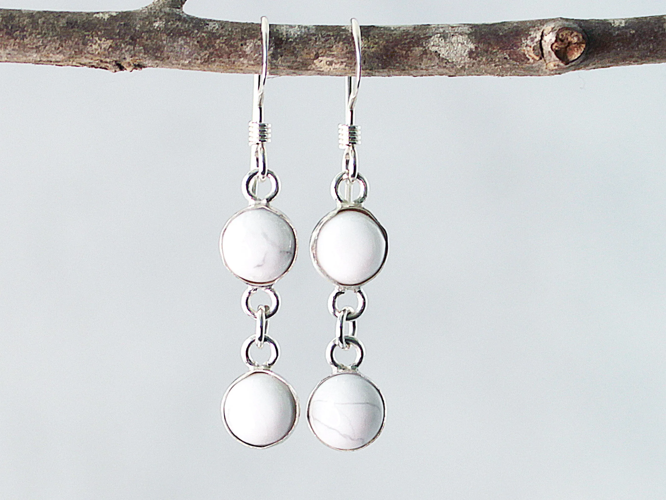 Petite Sterling Silver Two-Stone White Howlite Earrings - Spiritual Serenity