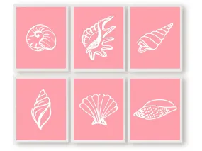 Pink Seashell Prints - Set of 6