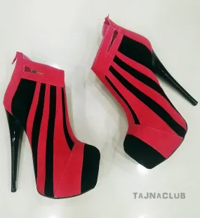 Red Zipper Back Platform Ankle Boots