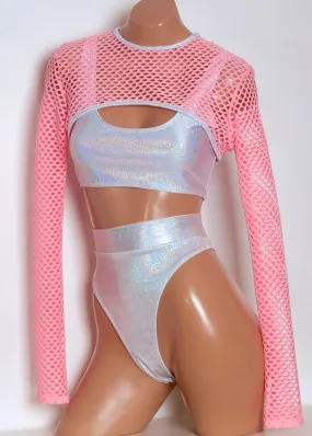 Shrug in Pink Diamond Mesh with White Hologram Trim