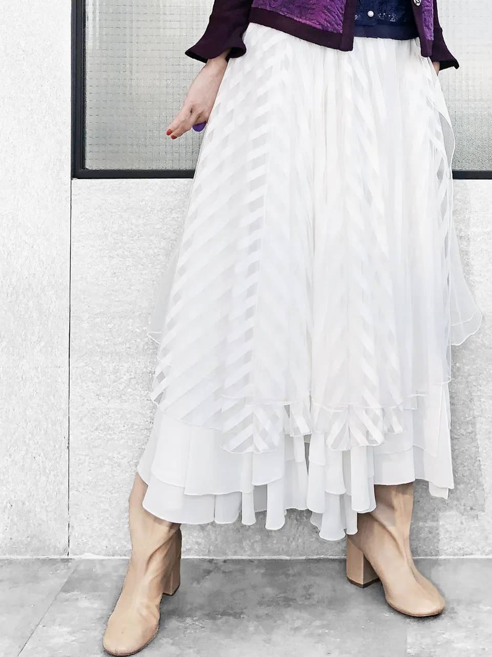 Surprise Sale! Layer Textured White Tulle Maxi Skirt