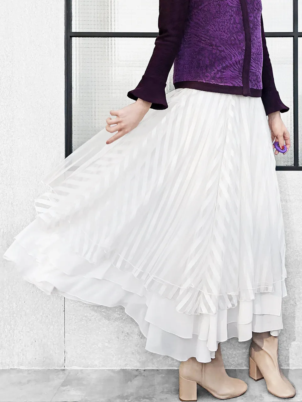 Surprise Sale! Layer Textured White Tulle Maxi Skirt