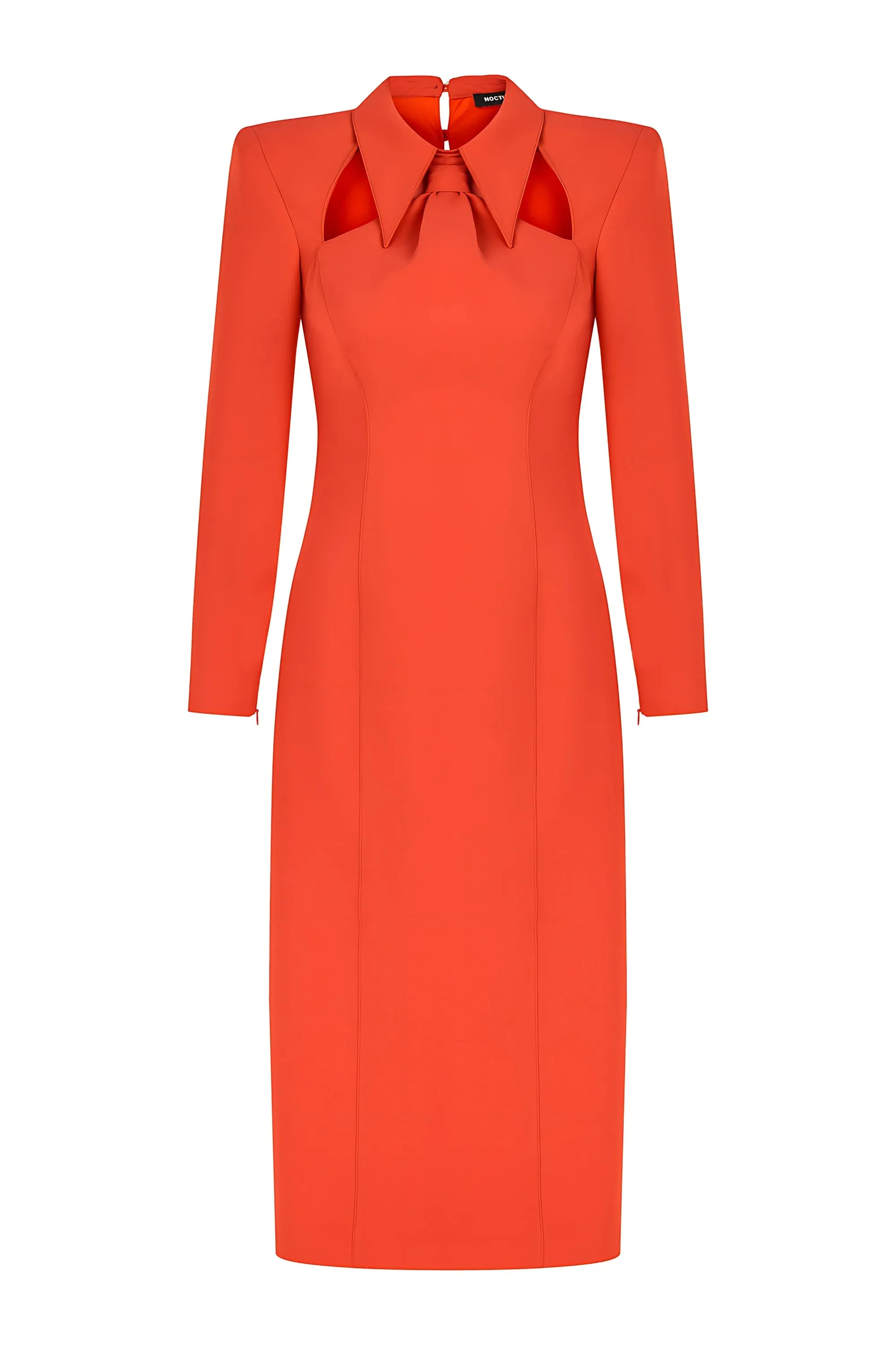 Tie Neck Midi Dress with Shoulder Pad